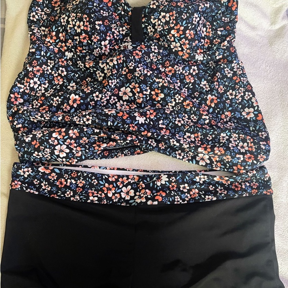 South Point Floral Tankini Top with Black Bottoms